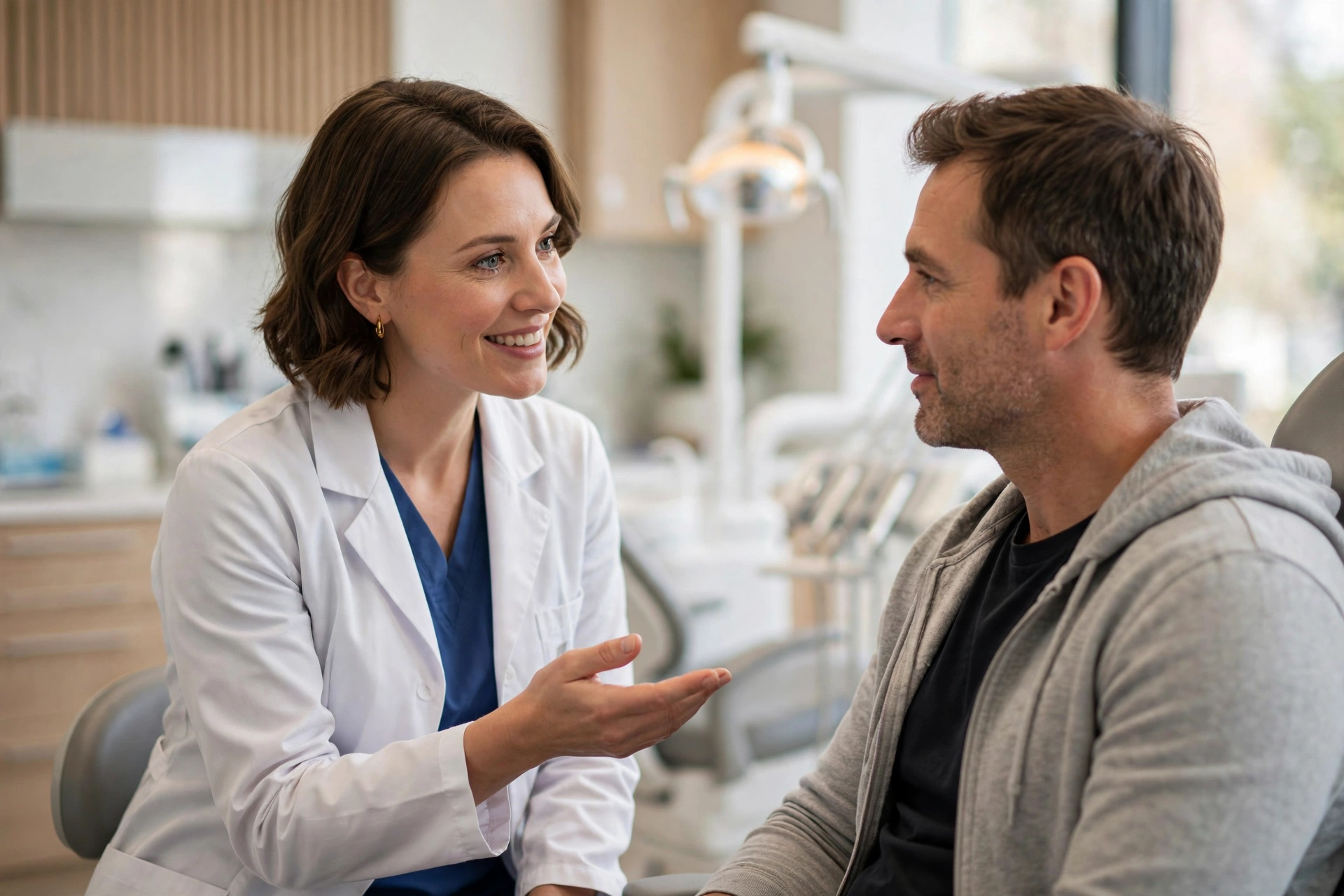 Dentist consulting with patient